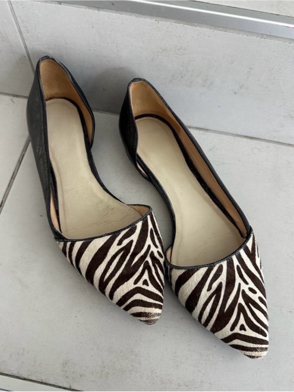 Cole Haan Zebra Print Mohair Pointed-Toe Flats 🦓🤎